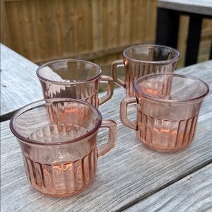 Vintage Forte Crisa Set of 4 Pink Glass Mugs with Ribbed Design